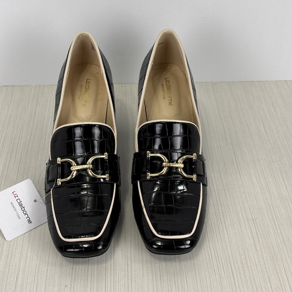 Liz Claiborne Womens Faux Leather Croc Malone Chunky Heel Loafer Sz 7 M NEW - Picture 2 of 8